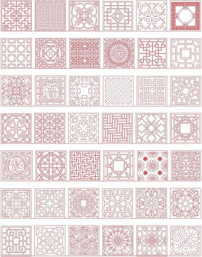 36个正方形镂空花纹矢量精雕图