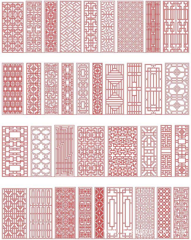 36个中式花格雕刻矢量精雕图