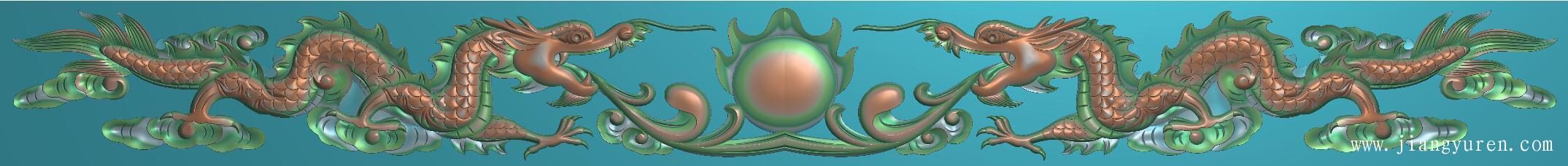 双龙踏云戏珠浮雕精雕图