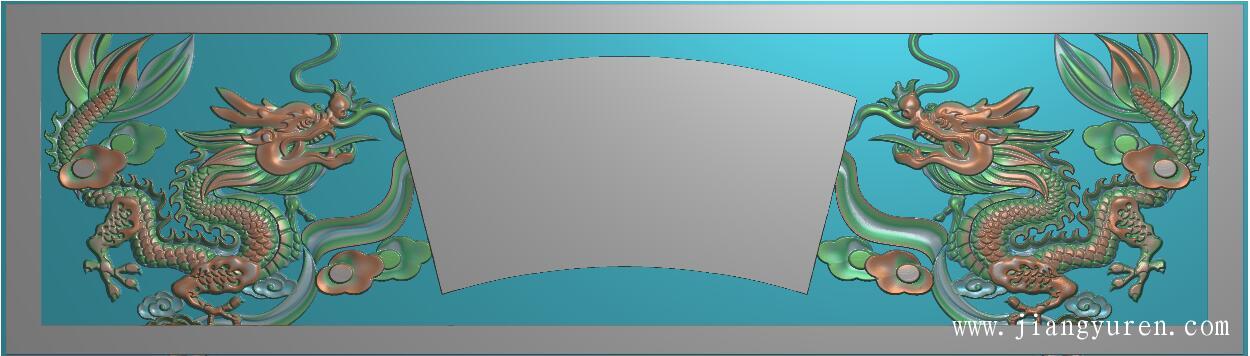 双龙扇形浮雕横梁精雕图