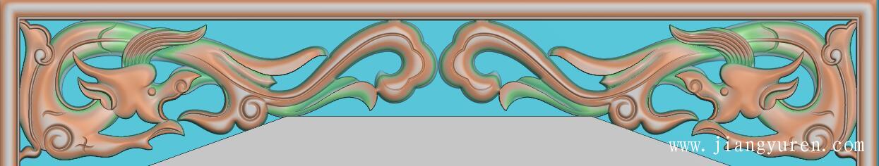 草龙一对浮雕横梁雕刻图