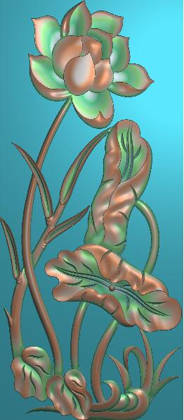 左右荷花碑板浮雕图荷花雕刻图