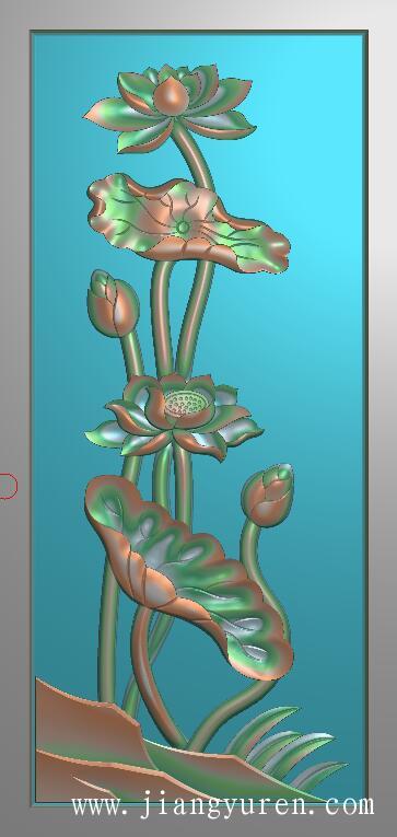 精雕图荷花竖板靠背门板荷叶浮雕图石雕刻图素材