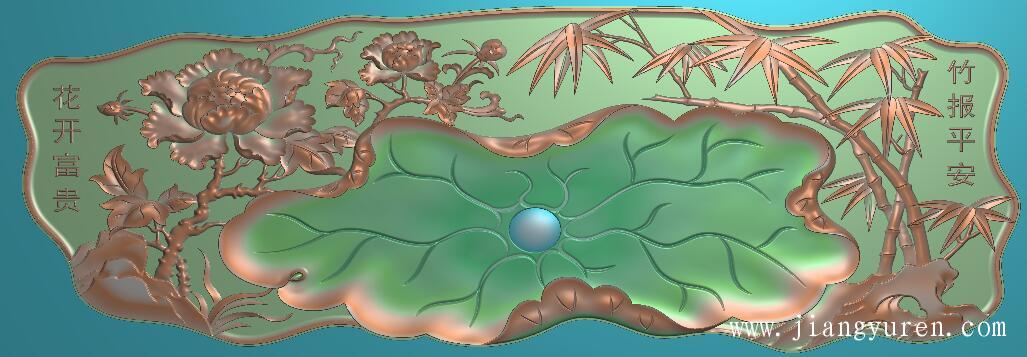 花开富贵竹报平安茶盘雕刻图CP-001