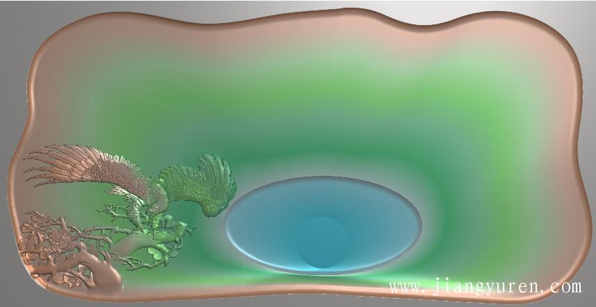 老鹰浮雕图茶盘雕刻图素材CP-007