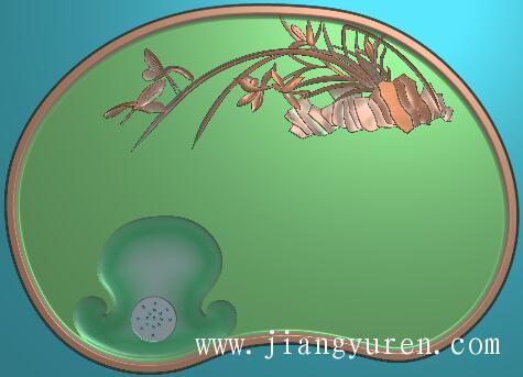 兰花蝴蝶椭圆茶盘精雕浮雕图CP-018