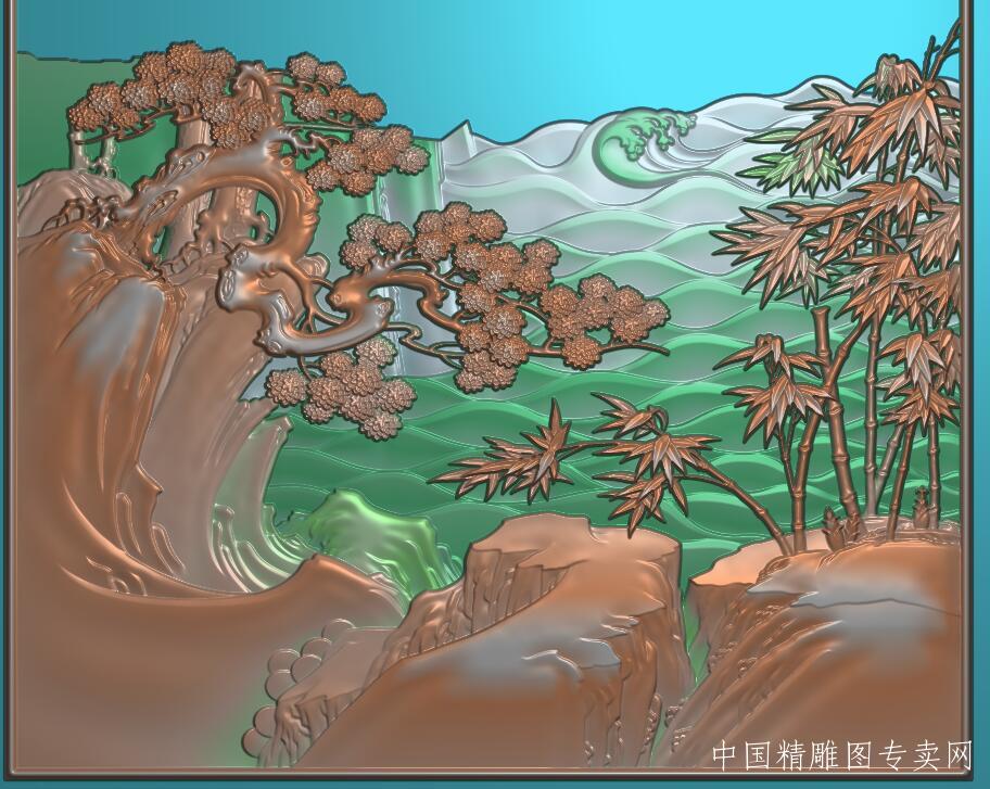 梅竹山水浮雕jdp雕刻图D078