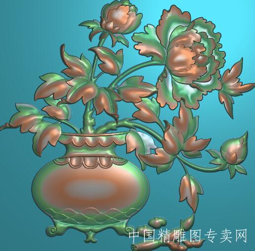 博古牡丹花瓶jdp浮雕图B002