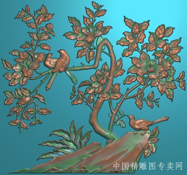 小门板牡丹花鸟jdp浮雕图B018