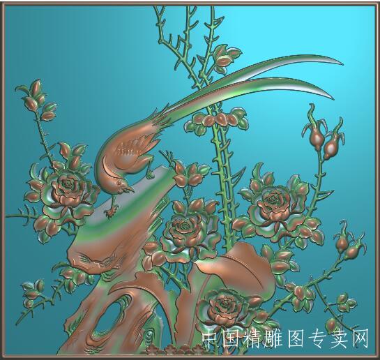 牡丹花鸟jdp浮雕图靠背书柜B047