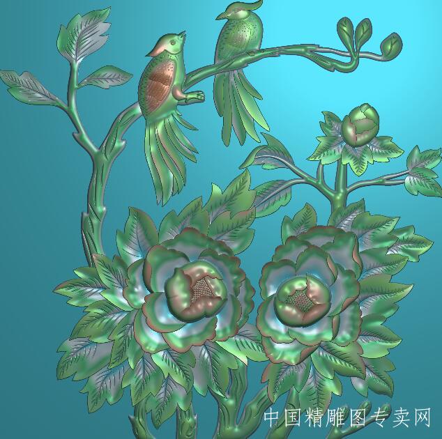 牡丹花鸟小门背板jdp浮雕图设计稿B083