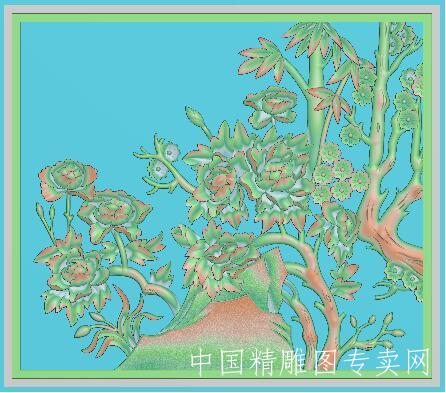 方形牡丹花挂画浮雕图jdp屏风B197