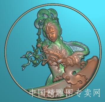 圆形嫦娥浮雕图古代美女jdp雕刻素材L009