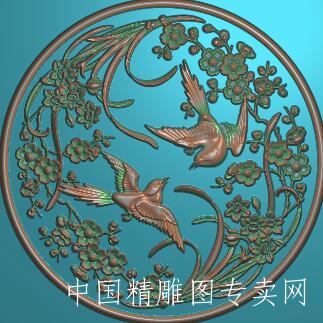 圆形梅花鸟浮雕图jdp镂空精雕素材L015