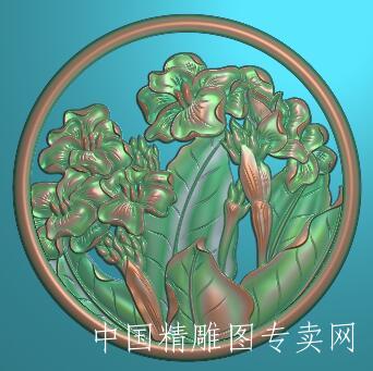 圆形边框植物叶子jdp浮雕图L085