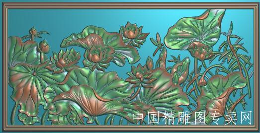 横屏荷花叶浮雕图jdp莲花背景墙挂匾A012