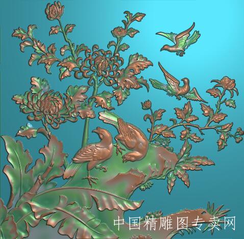 菊花鸟浮雕图jdp电脑雕刻素材K014