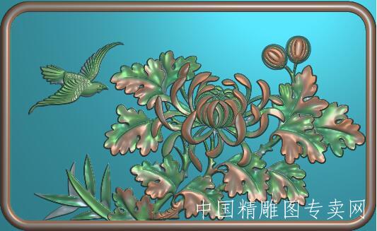 菊花鸟浮雕图顶箱柜JDP木雕石雕K022