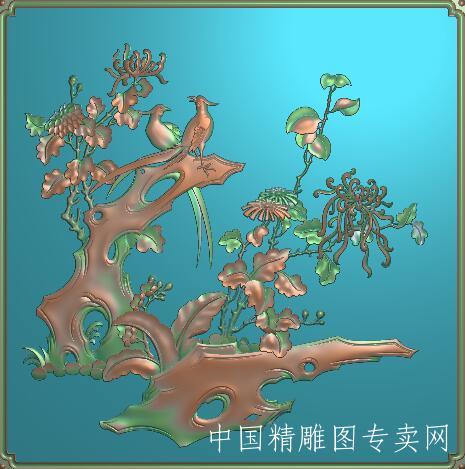 檀雕四季花鸟菊花浮雕图JDP箱柜精雕图K148