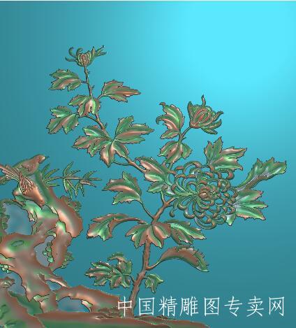 菊花鸟浮雕图JDP精雕雕刻图K150