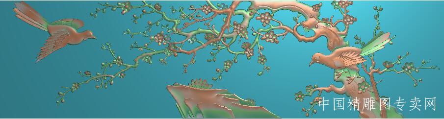梅花树浮雕图花鸟横版屏风挂屏精雕文件K151