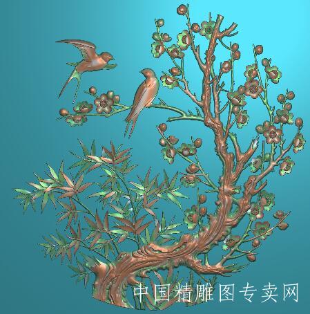 四季梅花竹字JDP浮雕图花鸟精品雕刻文件K153