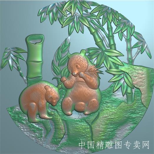 圆盘熊猫精雕图JDP国宝动物挂件浮雕图L013