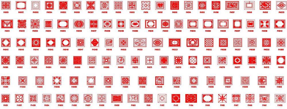 140个方形花纹dxf格式二维线条套图下载