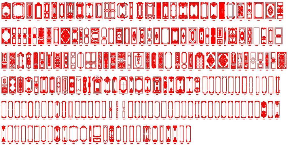 200多个整套护墙板花纹二维线条下载dxf格式