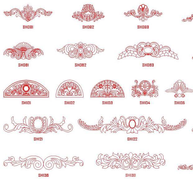 几百个中式三角花二维线条下载dxf格式